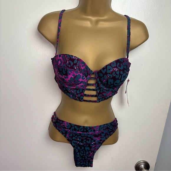 Betsey Johnson Lot 3:Metallic Pink Leopard Wild Instinct 2 Tops & Bottom NWT S/M - Picture 3 of 15